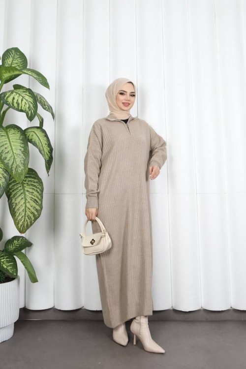 Fermuarlı Triko Elbise