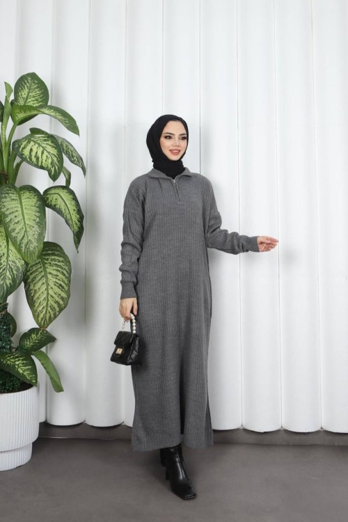 Fermuarlı Triko Elbise