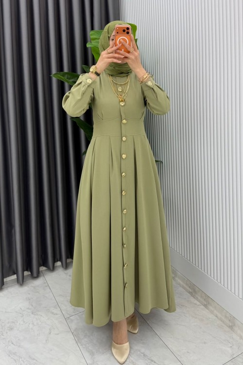 Açık Haki Premium Asel Elbise Tesettür Giyim