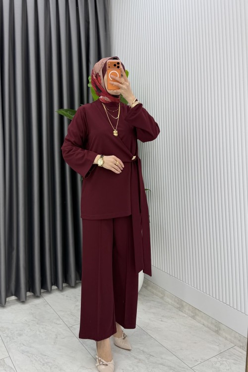 Bordo Dilay Takım Tesettür Giyim