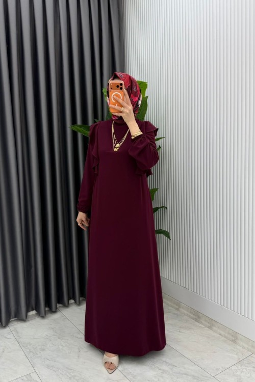 Bordo Eylül Elbise Premıum Tesettür Giyim