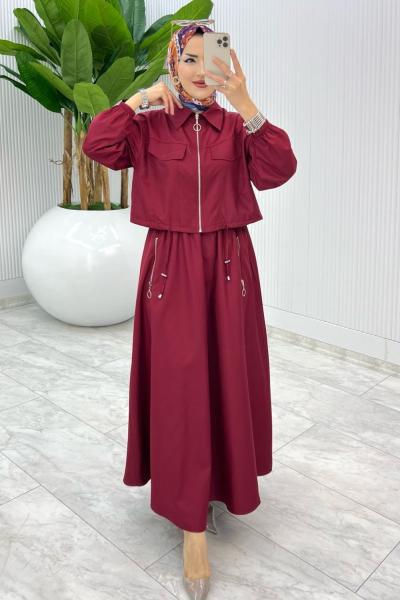 Bordo Premium Nefis Etek Takım Tesettür Giyim