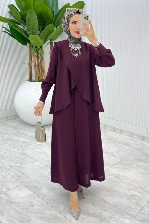 Bordo Premium Asalet Ferace Elbise Tesettür Giyim