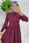 Bordo Premium Bebe Yaka Elbise Tesettür Giyim