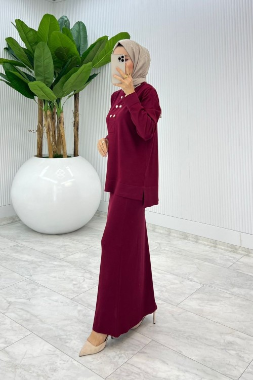 Bordo Premium Asiye  Triko Etek Takım