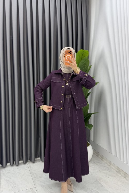 Bordo Premium Eda Kot Jile Ceket Takım Tesettür Giyim