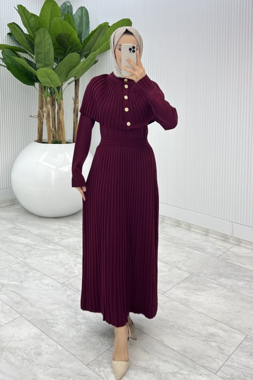 Bordo Sümeyye İkili Triko Takım Tesettür Giyim