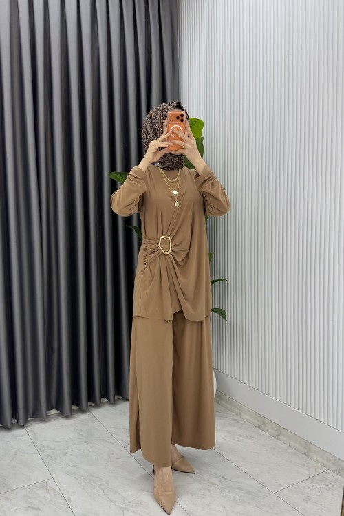 Camel Figen Pantolon Takım Tesettür Giyim
