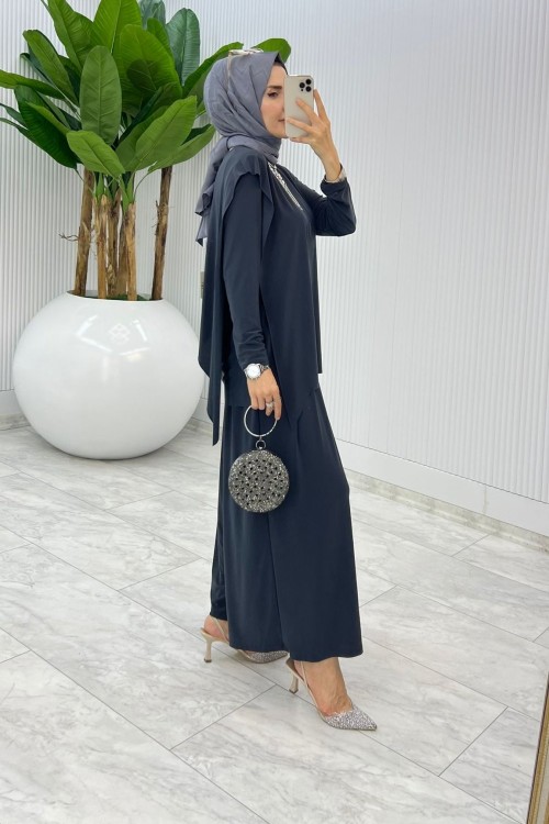 Füme Asimetrik Takım Tesettür Giyim
