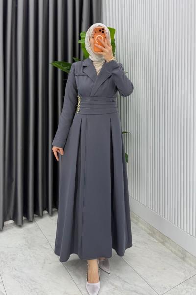 Füme Premium Hülya Ferace Elbise Tesettür Giyim