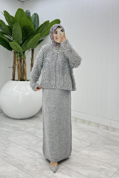 Gri Başak Triko Takım Tesettür Giyim