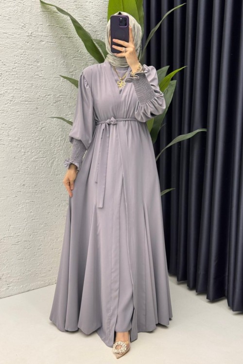 Gri  Mihra  Abaya Takım Tesettür Giyim