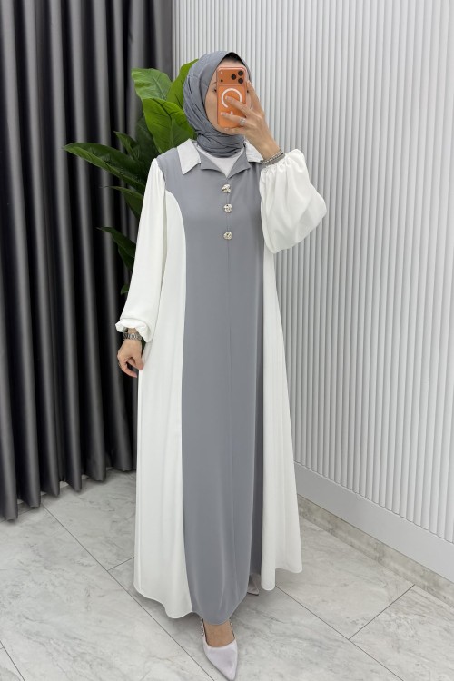 Gri Premıum  Aden ELbise Tesettür Giyim