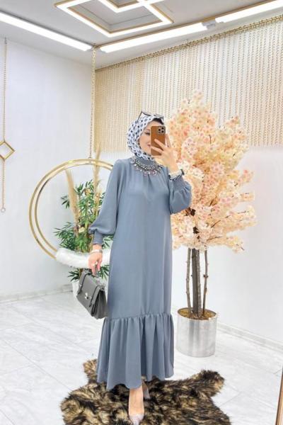 Gri Tuğba Elbise Tesettür Giyim