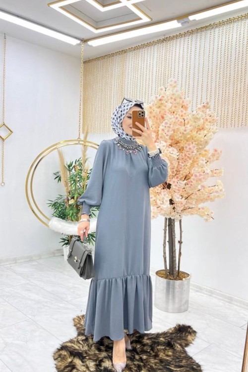 Gri Tuğba Elbise Tesettür Giyim