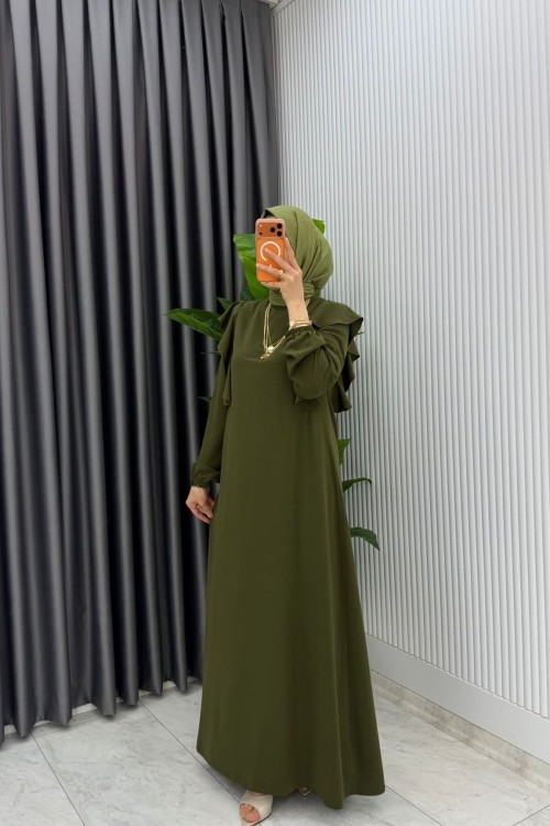 Haki Eylül Elbise Premıum Tesettür Giyim