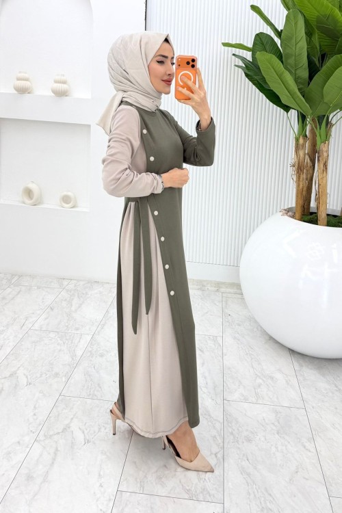 Haki Nilda Elbise Tesettür Giyim