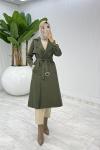 Haki Premium Astarlı Eylem Trench Tesettür Giyim