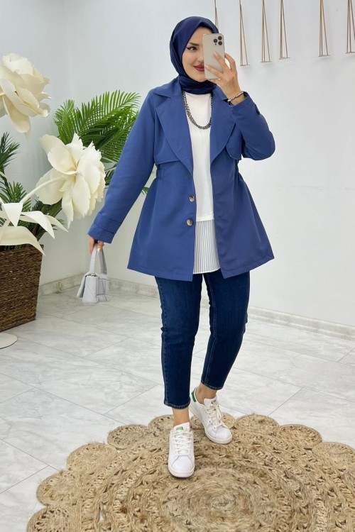 İndigo Premıum Astarlı Lema Trench Tesettür Giyim