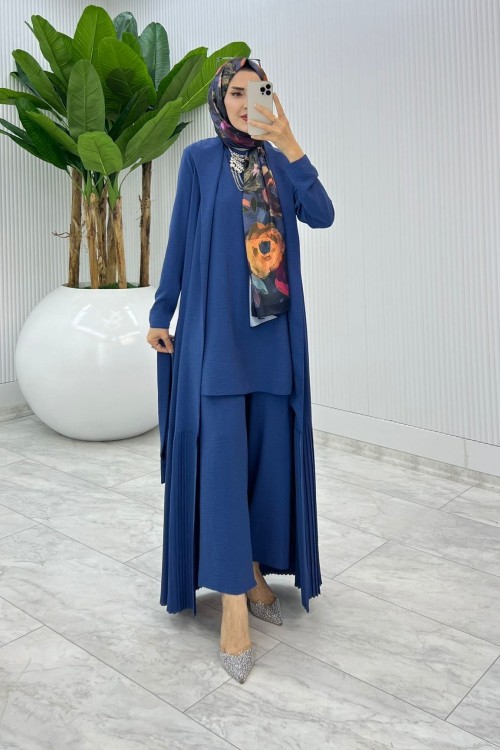 İndigo Premium Üçlü Derin Takım Tesettür Giyim