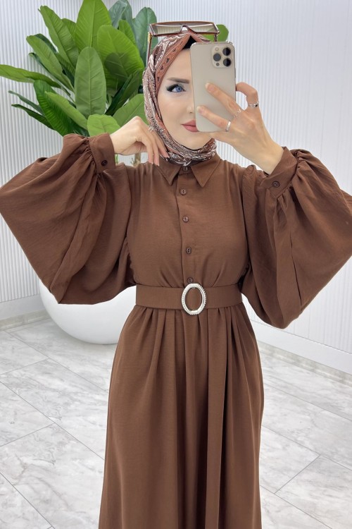 Kahve Burçak Elbise Tesettür Giyim