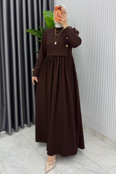 Kahve Burgu Sinem Elbise Tesettür Giyim
