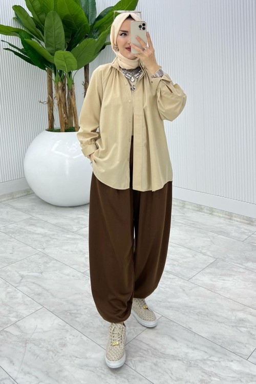 Kahve Cepli Şalvar Tesettür Giyim