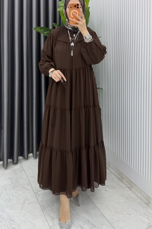 Kahve Güzide Elbise Tesettür Giyim