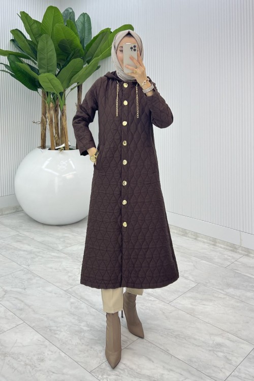 Kahve Leman Kapitone Mont Tesettür Giyim