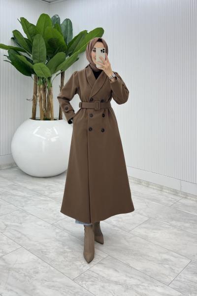 Kahve  Premium Kaşe Kaban Tesettür Giyim