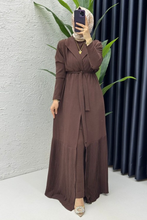 Kahve Premium Üçlü Helena Takım Tesettür Giyim