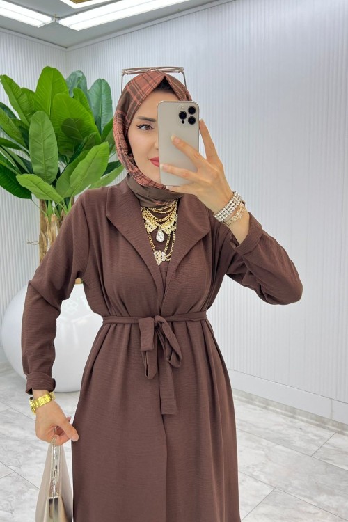 Kahve Premium Üçlü Derin Takım Tesettür Giyim