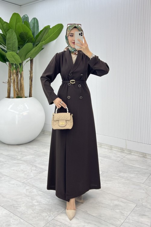 Kahve Premium Sahra Ferace Elbise Tesettür Giyim
