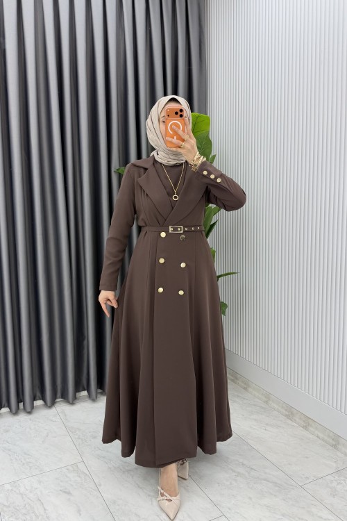 Kahve Premium Naz Jile Ferace Takım Tesettür Giyim