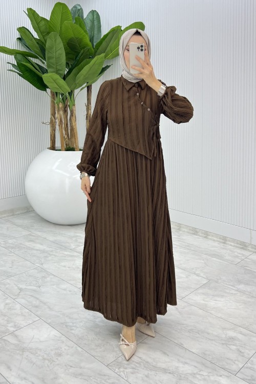 Kahverengi Şehnaz Elbise Tesettür Giyim