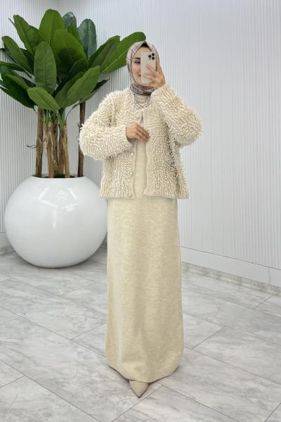 Krem Başak Triko Takım Tesettür Giyim