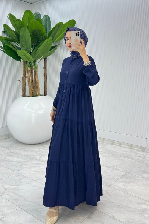 Lacivert Çilek Elbise Tesettür Giyim
