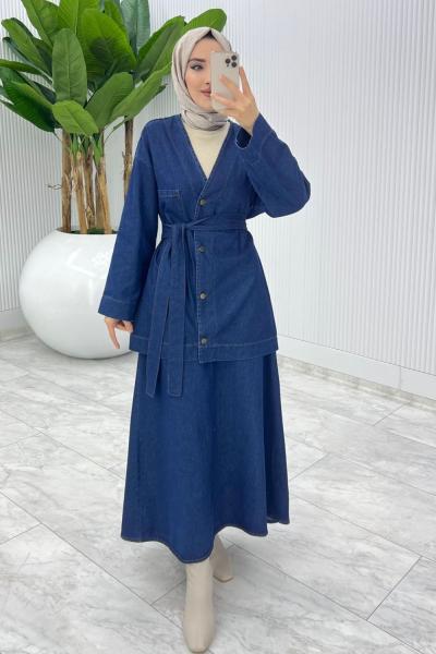 Lacivert Zennub Premıum Etek Takım Tesettür Giyim