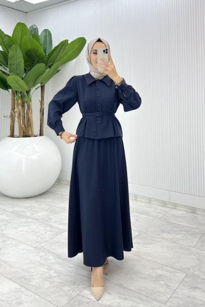 Lacivert  Eftelya Etek Takım Tesettür Giyim