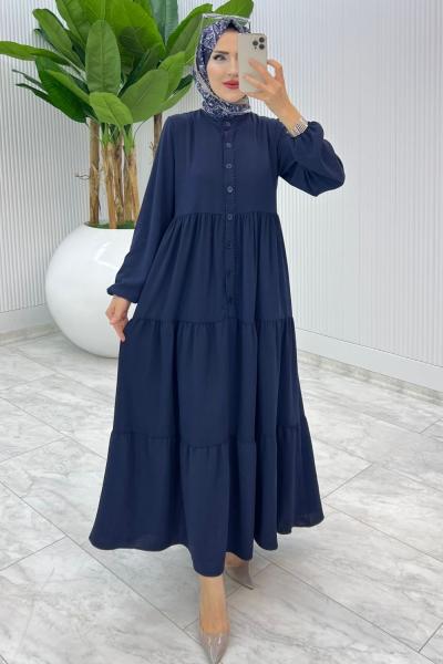 Lacivert Dantelli Elbise Tesettür Giyim
