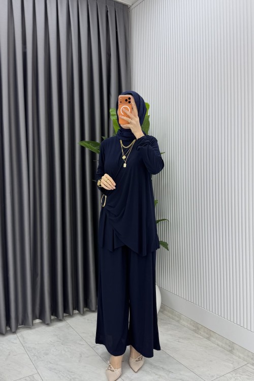 Lacivert Figen Pantolon Takım Tesettür Giyim