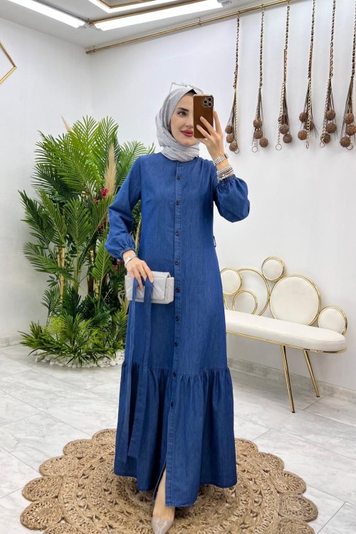 Lacivert Kot Elbise Tesettür Giyim