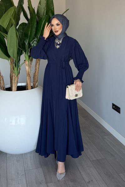 Lacivert Meşk Abaya Takım Tesettür Giyim