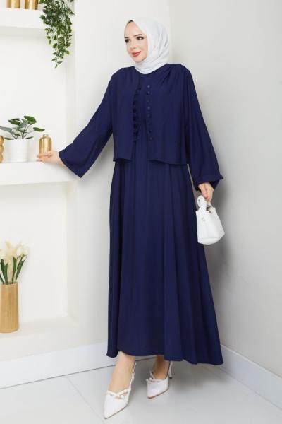Lacivert Modadüğme Elbise Takım Tesettür Giyim