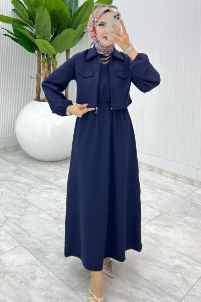 Lacivert Oylat Elbise Tesettür Giyim