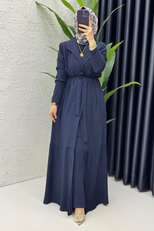 Lacivert Premium Üçlü Helena Takım Tesettür Giyim
