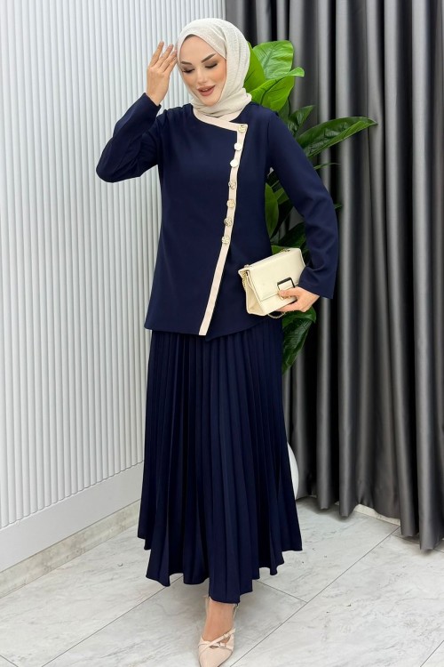 Lacivert Rabia Etek Takım Tesettür Giyim