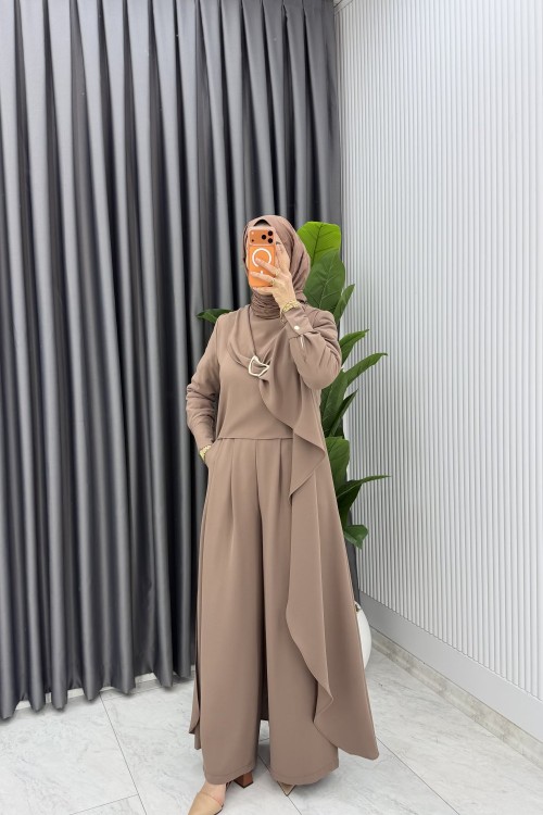 Latte Premium Ahsen Pantolonlu Takım Tesettür Giyim