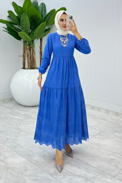 Mavi Jasmin Brode Elbise Tesettür Giyim