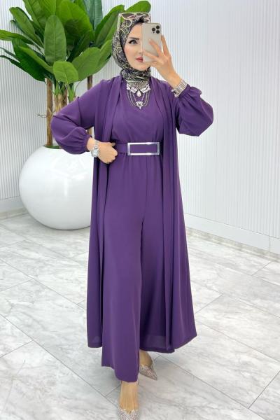 Mürdüm Premium Silva Tulumlu Abaya Takım Tesettür Giyim